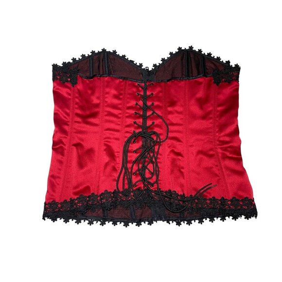 Torrid Red Satin Corset Lace Zip Front Strapless Top Bustier GUC Goth Costume - Picture 4 of 8